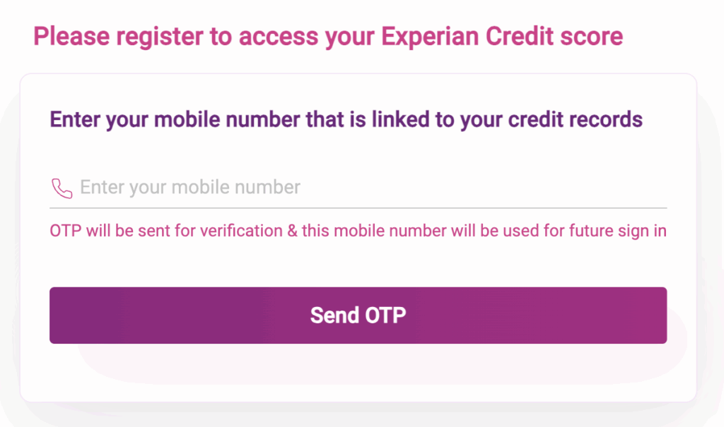 Experian registration screenshot